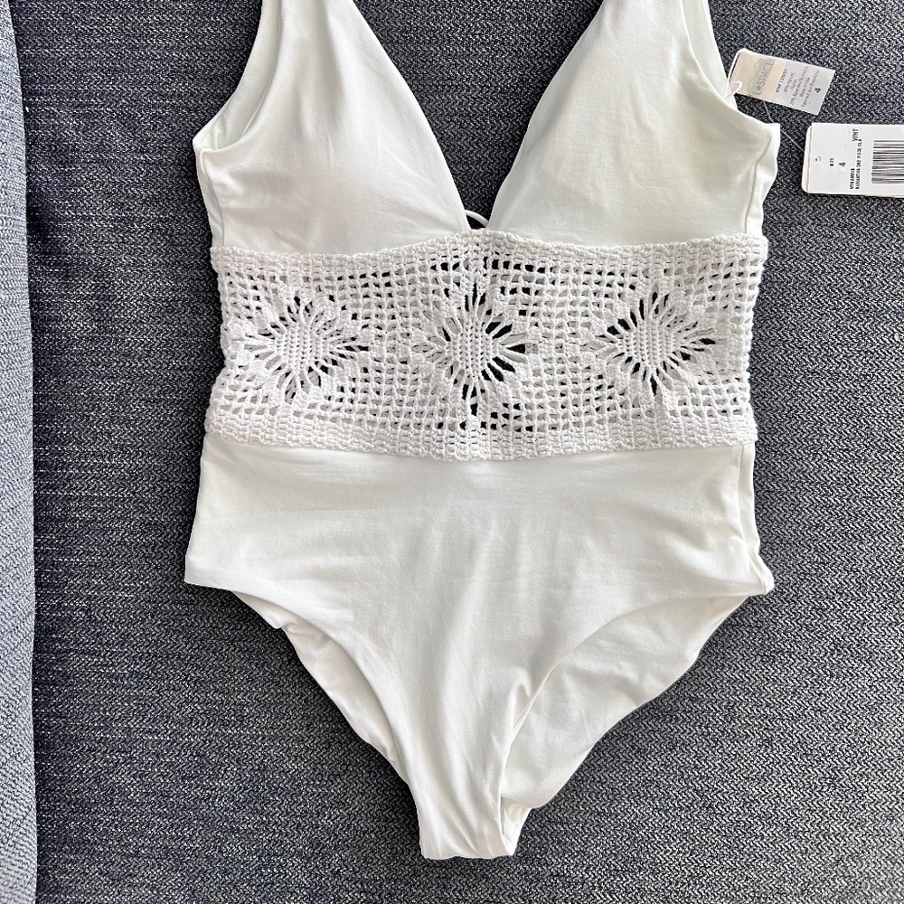 NEW WITH TAGS. Samantha Crochet Boho White One Piece Swimsuit | L*Space Swim - Picture 4 of 8